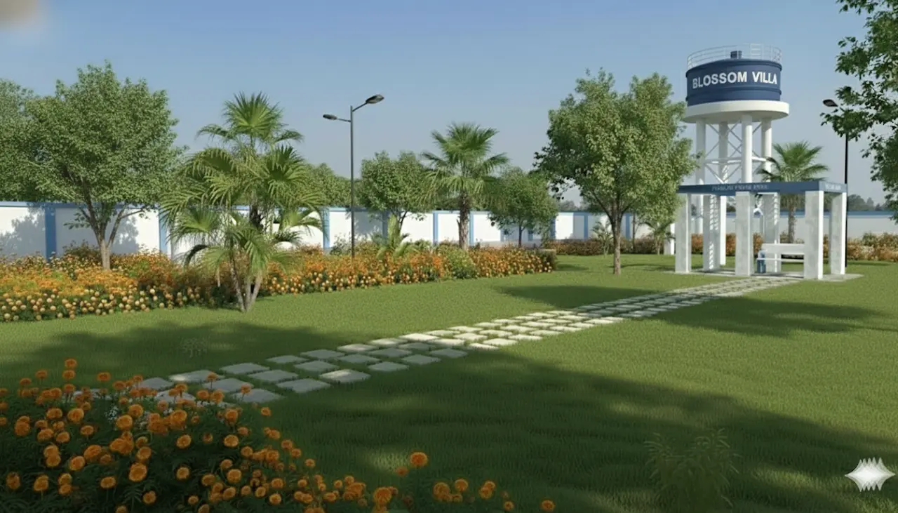 Design visualisation of Blossom Villa landscaped area